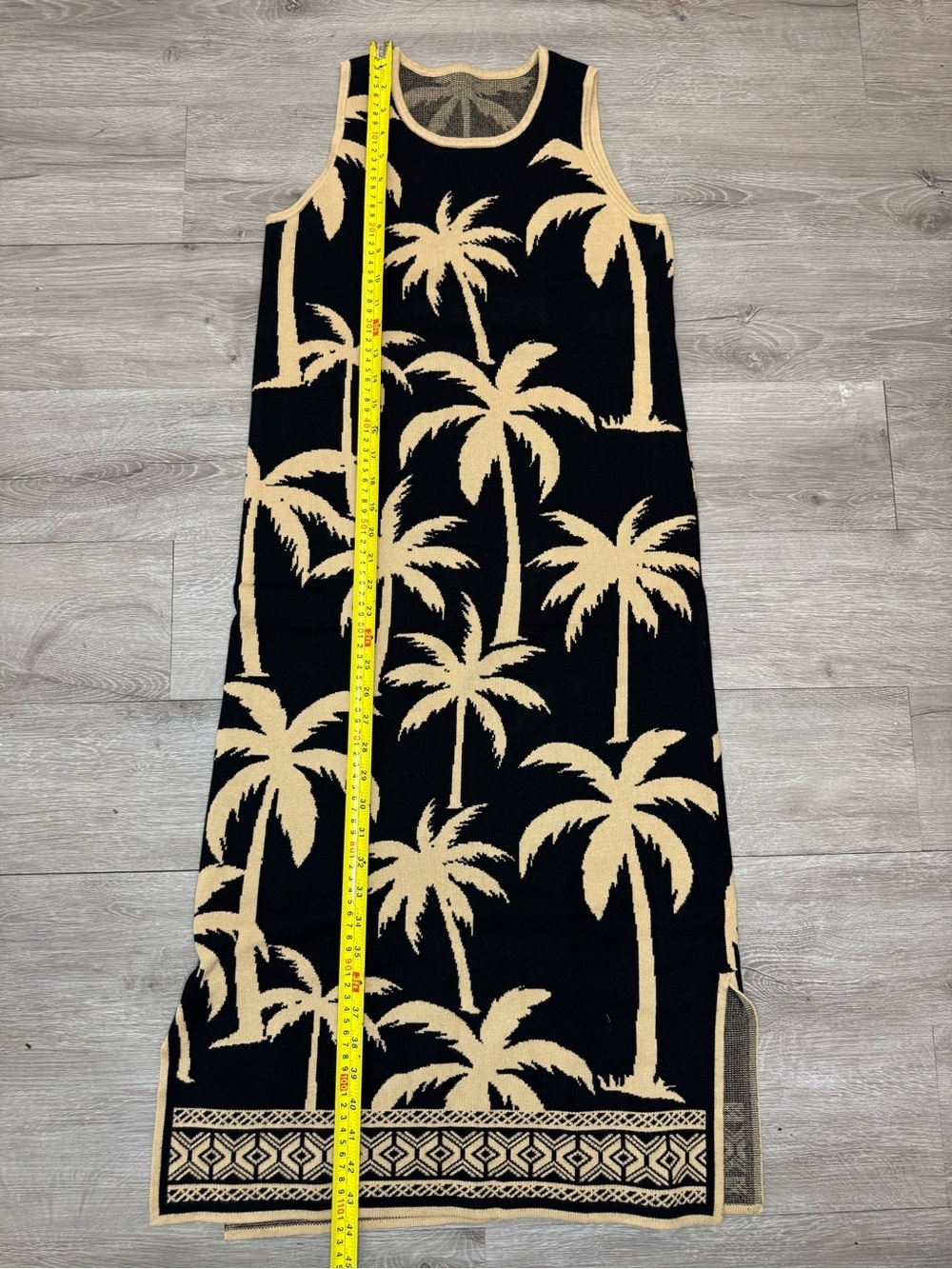 J.McLaughlin Palm Print Sleeveless Dress XS Black Tan Resort Knit Midi - Picture 10 of 12